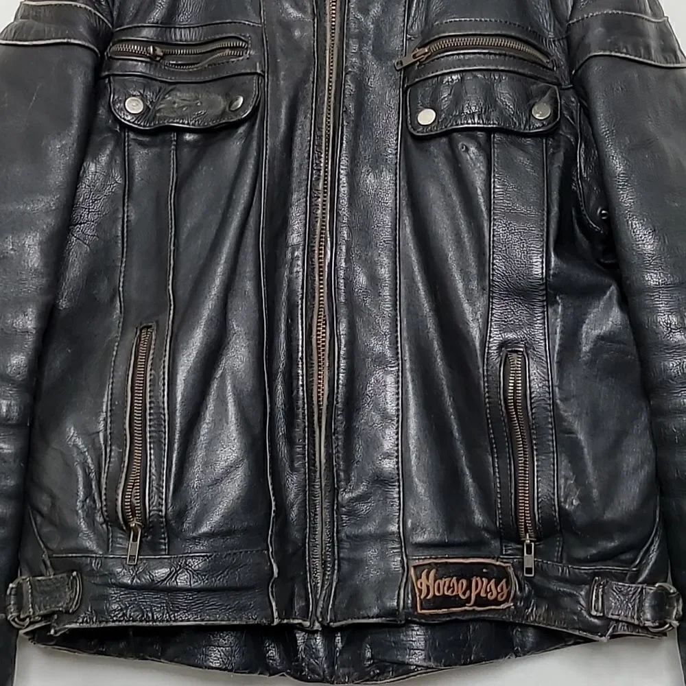 Vintage Harley Davidson Quilted Lined Cowhide Motorcycle Jacket Size 46 Tall
